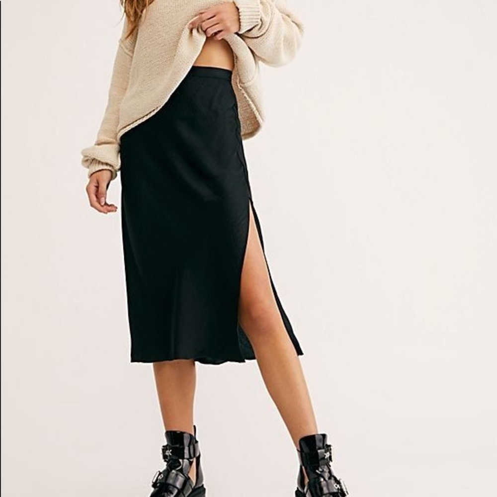 Free People Satin Midi Skirt
